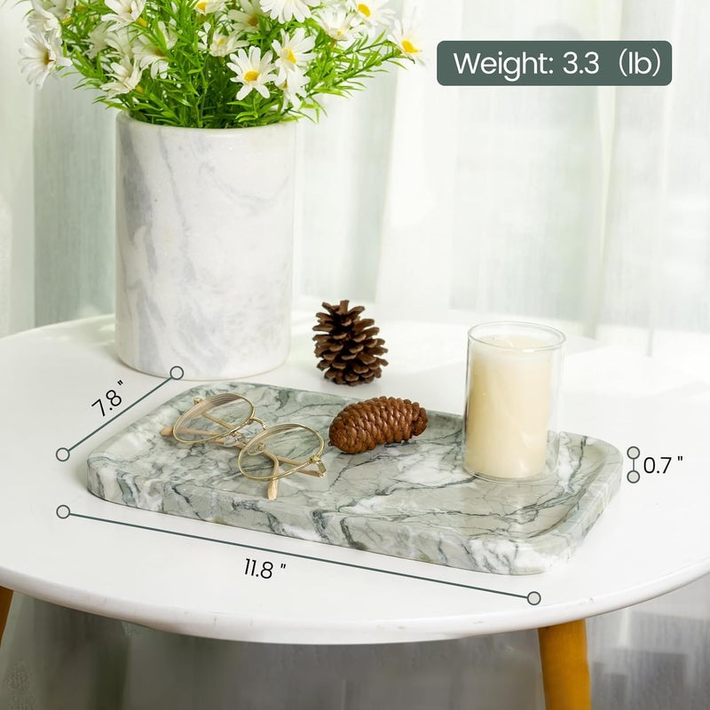karibiber Vanity Tray, Marble Bathroom Tray Countertop, Decorative Dresser Organizer, Green Stone for Perfume Jewelry Holder Storage for Kitchen Sink(Light Green) - Image 4